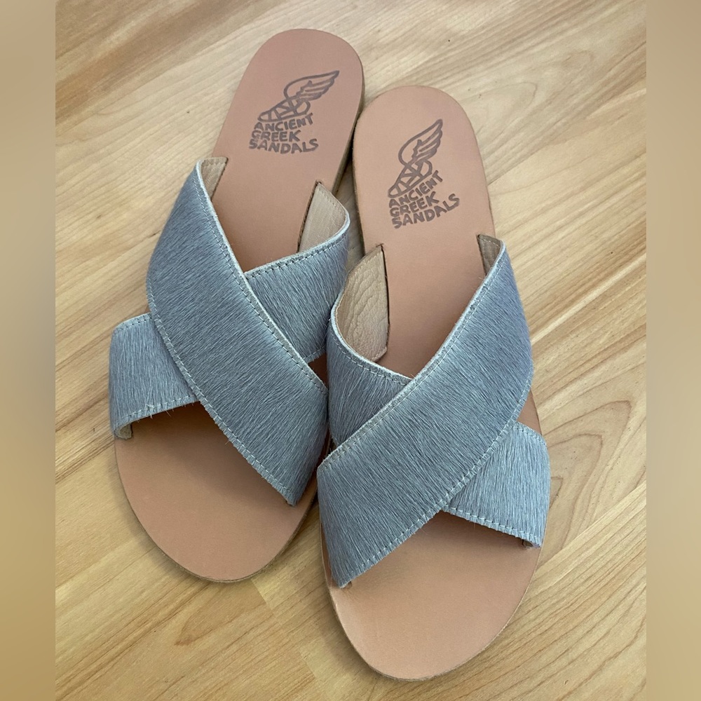 Ancient Greek Sandals Criss Cross Pony Hair Gray Sz 41/10